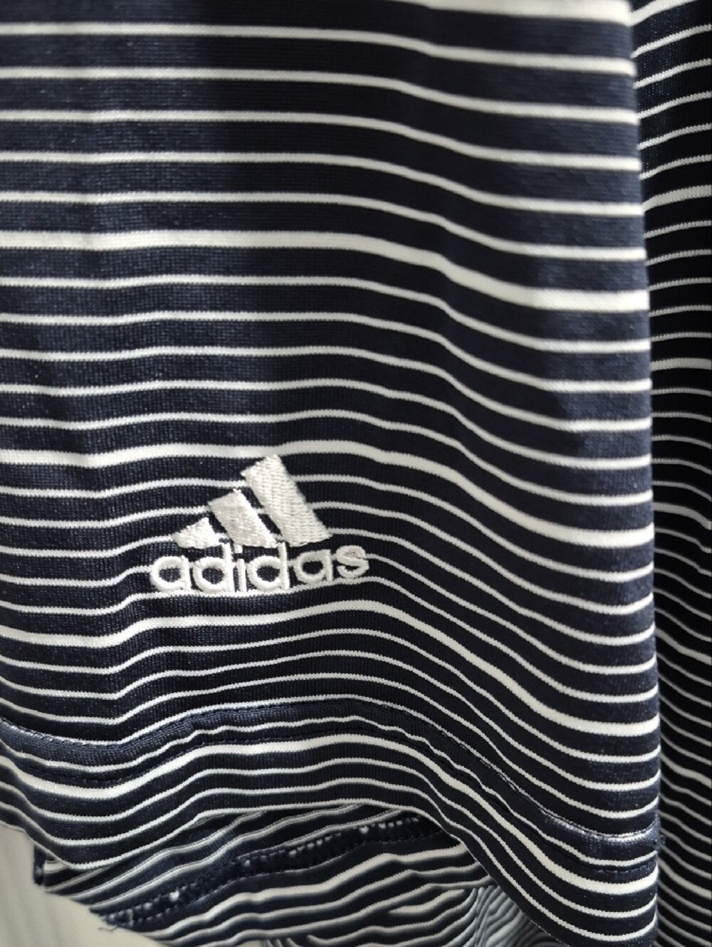 adidas Navy and White Striped Polo with Solid Navy Collar - Picture 2 of 4